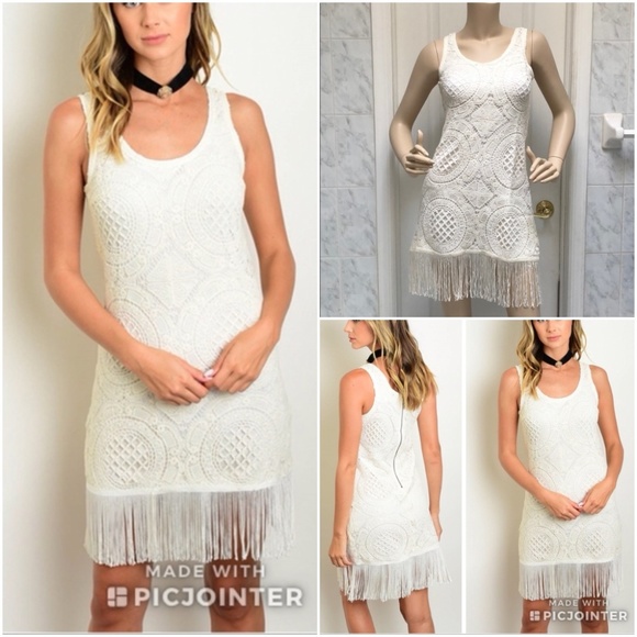 Boutique Dresses & Skirts - IVORY LACE FRINGE DRESS